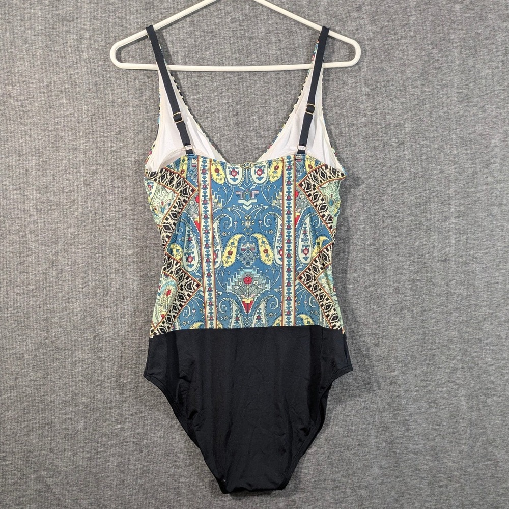 Jantzen Womens Paisley Geometric Mixed Print One Piece Swimsuit Blue Black Sz 8 - Picture 2 of 8